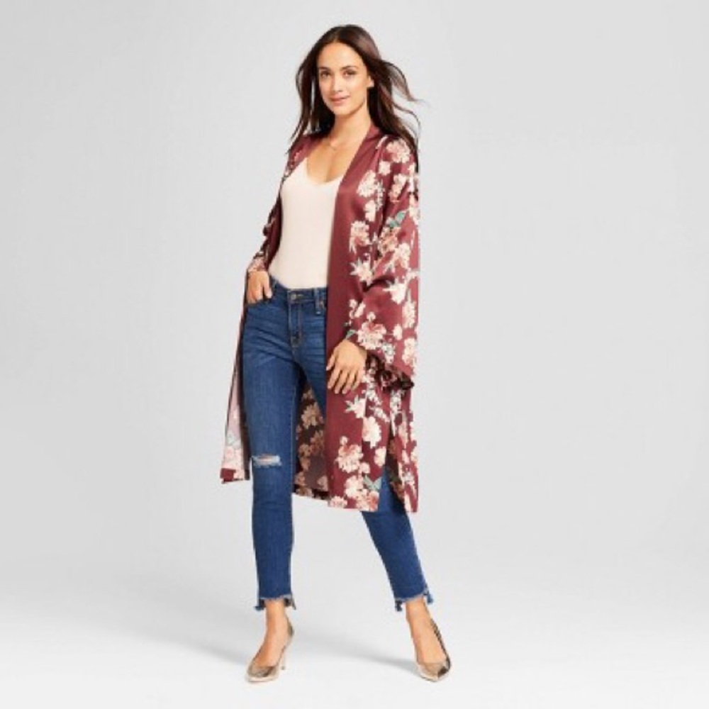 Floral Dister Kimono Burgundy Sz Small